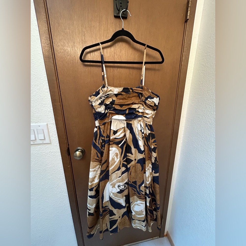 Banana Republic Factory-Poplin Gathered Midi Dress-navy floral - Picture 4 of 4